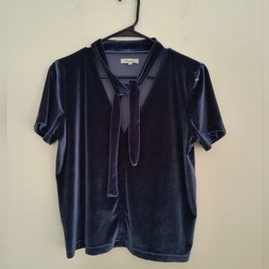 Madewell Blue Velvet V-Neck Blouse Medium